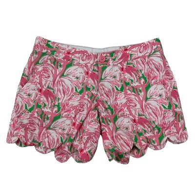 LILLY PULITZER The Buttercup Corto Rosa Estampado Flamenco Talla 000 Algodón Festoneado Foto 1 de 4