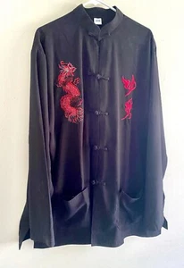 Mimi Black Long Sleeve Embroidered Red Asian Dragon Shirt Size XXXXL (2XL) USA - Picture 1 of 3