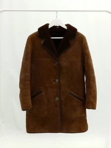 Vintage 70s Sheepskin Shearling Coat K&M Boho Winter Hippy Brown Size 14 - Picture 1 of 10