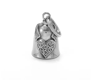 Biker Bell Glocke Metall Anhänger Motorrad Herz Heart Flügel Glücksbringer MC - Bild 1 von 6