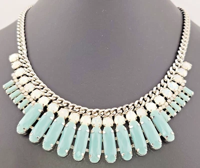 Опалесцентный зеленый со стразами серебряная пластина кубинский ссылка цепочка воротник ошейник ожерелье - Изображение 1 из 4