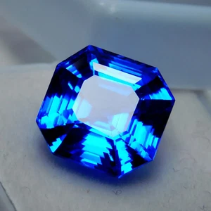 Piedra preciosa suelta de zafiro azul natural de Sri Lanka corte asscher de 15,3 quilates con certificación GIE - Imagen 1 de 5