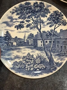 Vintage English Village Japan Blue 9” Transferware Ironstone Luncheon Plate - Picture 1 of 12