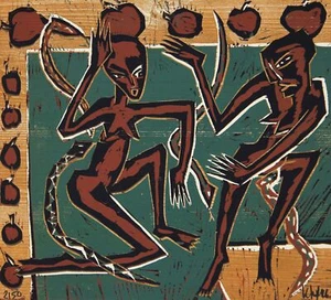 KLAUS SÜß - Freudentanz - Holzschnitt - 1996 - Bild 1 von 2