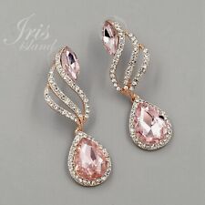 Rose Gold Plated Pink Crystal Rhinestone Wedding Drop Dangle Earrings 0944 Prom