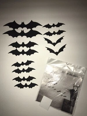 Pacote com 12 decorações de morcego 3D Halloween 4 tamanhos diferentes PVC realista assustador - Imagem 1 de 4