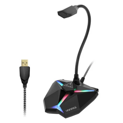 Desktop USB Microphone with Color Lights Plug and Play For PC Laptop Computer - Image 1 of 4