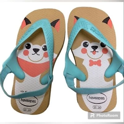 Sandalias Chanclas Havaianas Corgi Perro-Marfil Bebé Mascotas-Niño Pequeño Talla 9 Azul Tostado Foto 1 de 4