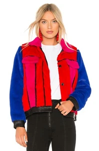 NUEVO CON ETIQUETAS BLANKNYC Chaqueta de Piel Sintética Grande L en Blanco Nueva York Multicolor Wuz Popping - Imagen 1 de 3