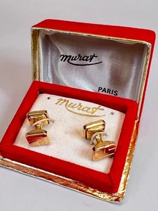 1950s Vintage French MURAT Paris Gold-filled Cufflinks Retractable Chain w/Box - Picture 1 of 9