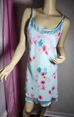 Очаровательная ночная рубашка чистый синий розовый поплавок наложение и атлас большой новый без ЯРЛЫКОВ  - Изображение 1 из 4