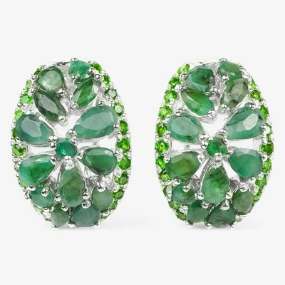 Colombian Vivid Green Emerald 925 Sterling Silver White Gold Plated Earrings - Image 1 of 4