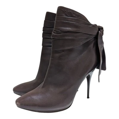 Alexander McQueen Brown Leather Pleat & Knot Ankle Boots Booties Bow EU38 US 8 - Image 1 of 4