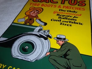 VINTAGE CACTUS TIRE BOOTS & PATCHES W/ KAKTUS KID & CAR 13" X 10" TIN METAL SIGN - Picture 1 of 22