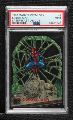 1997 Fleer Marvel Premium QFX Lazer Blast Spider-Man #2 PSA 9 MINT 17wc - Image 1 of 3