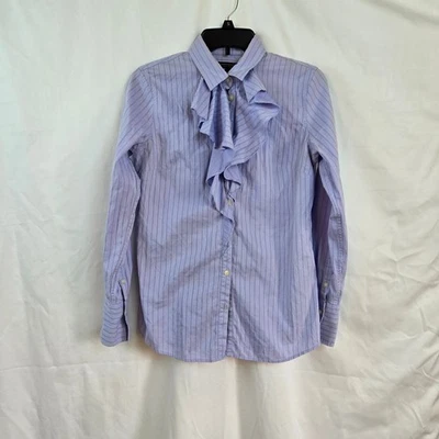 Camisa Riley Banana Republic Mujer Preppy Lavanda Rayas Volantes Frontales Carrera 6 Foto 1 de 4