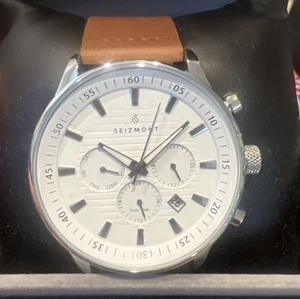 Reloj de cuarzo Seizmont cronógrafo cara grande correa de cuero marrón - Imagen 1 de 3