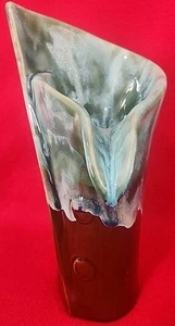 Candelabro cilíndrico esmaltado por goteo marrón verde salvia de estudio único 12" - Imagen 1 de 8