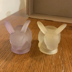 Frosted Purple & Yellow Glass BUNNY candle Holder Tiny Small Sh22 - Picture 1 of 11