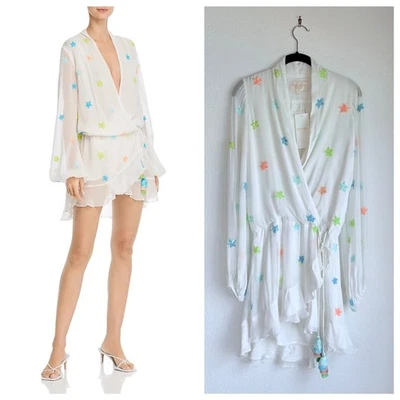 NWT Rococo Sand Sequined Star Women's Chiffon Wrap Dress in White Size XS - Image 1 of 4