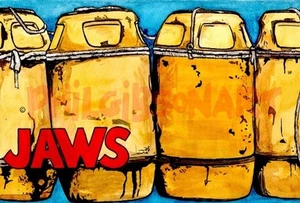 Conjunto de póster original con impresión artística de mandíbulas barril gran blanco Bruce Quint orca azul playa - Imagen 1 de 2