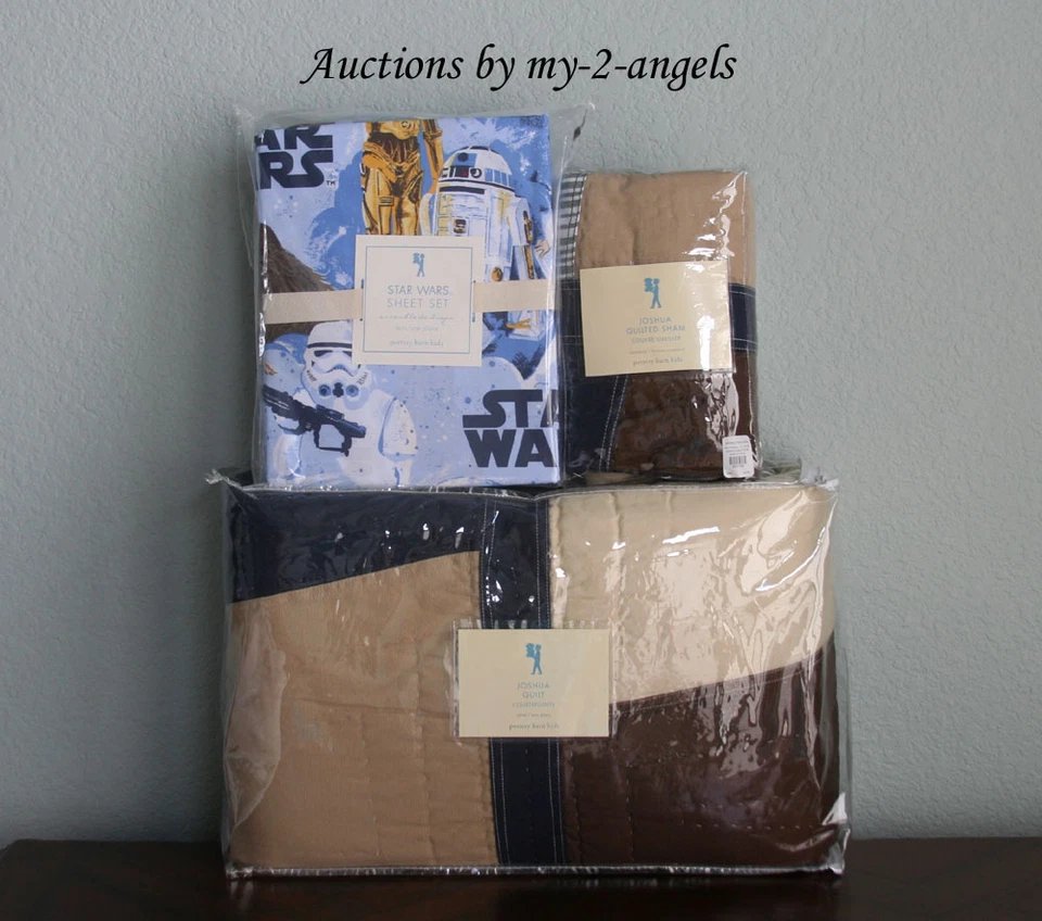 NEW Pottery Barn Kids JOSHUA PATCHWORK/STAR WARS Twin Quilt+Sham+Sheet Set NLA - Image 1 of 1