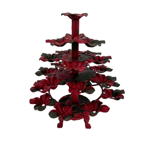 Vintage Tiered Metal Tree Flower Frog Floral Arrangement Metal Candle Holder Cover