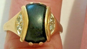 ANILLO DE DIAMANTES DE ÓNIX DE ORO AMARILLO DE COLECCIÓN FIRMADO CRESCENDO 14K TALLA 5 1/2 - Imagen 1 de 12