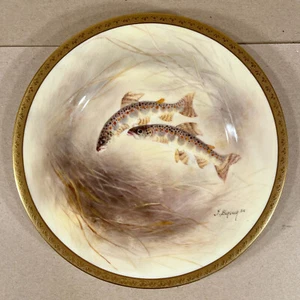 Royal Doulton JOSEPH BIRBECK SENIOR Signed Gold Trimmed SAMLET SALMON FISH PLATE - Picture 1 of 7