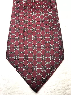 LANDS END MENS TIE BURGUNDY WITH GRAY 3.75 X 59 - Image 1 of 4