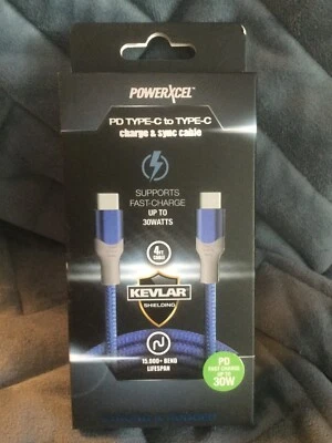 CABLE DE CARGA/SINCRONIZACIÓN POWERXCEL PD TIPO C A TIPO C AZUL/GRIS - NUEVO EN CAJA Foto 1 de 3