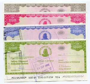 Zimbabwe 2003 4 Travellers Cheque Set Raro Envío Mundial - Imagen 1 de 3