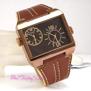 OMAX DUL005 5atm Impermeabile SS Seiko Movit Multi Fuso Orario Marrone Orologio - Imagen 1 de 11