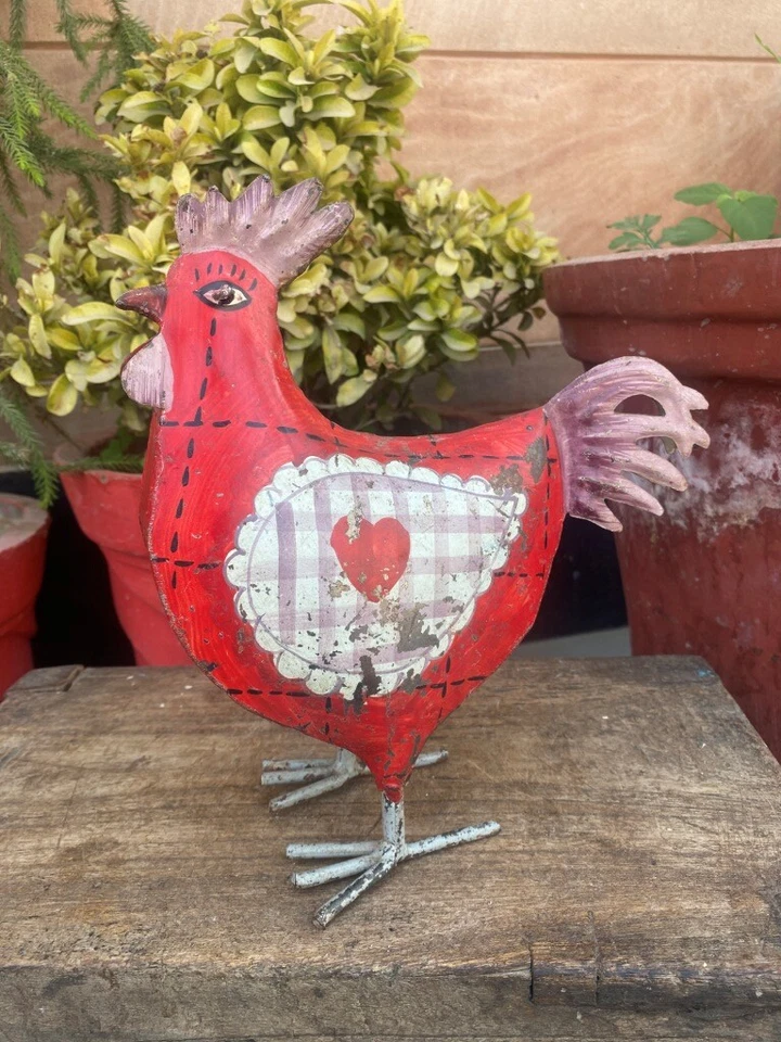 旧金属手工制作彩绘花园装饰公鸡雕像家居装饰 — 第 1/4 张图片