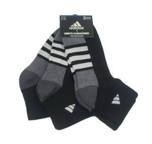 3 Pair Adidas Quarter Length Socks, Men's Shoe Size 6-12, Black, Gift L31 MP