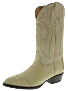 Mens Cowboy Boots Leather Off White Ostrich Belly Skin Ranch Size 6-7, 12, 12.5 - Picture 1 of 5