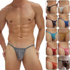Herren Gay Sexy durchsichtige Netz Tangas niedrig tailliert Gstring Beutel Unterwäsche T-Back - Bild 1 von 38