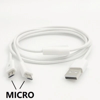 1m 3ft Micro USB Splitter Cable USB 2.0 to Dual Micro USB Y Charge Cable - Image 1 of 4