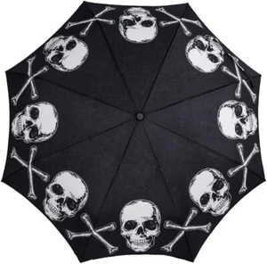 kreepsville 666 Gothic Skull Handle Pirate Skull & Cross Bones Skeleton Umbrella - Picture 1 of 3