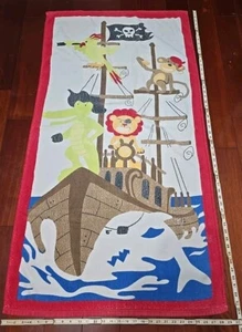 PIRATE BEACH BLANKET / SWIM TOWEL KIDS ANIMAL CHARACTERS PIRATE  SHIP - Picture 1 of 3