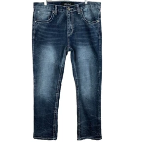 TRUE LUCK Jeans Womens Size 34/32 Blue Embroidered Pockets - Picture 1 of 13