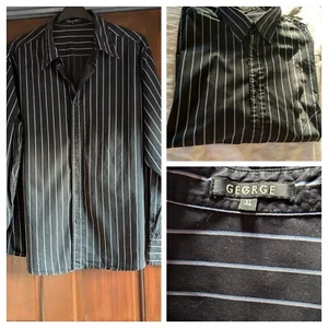Men's Shirt George Size XL Black Striped Long Sleeve 100% Cotton - Picture 1 of 14