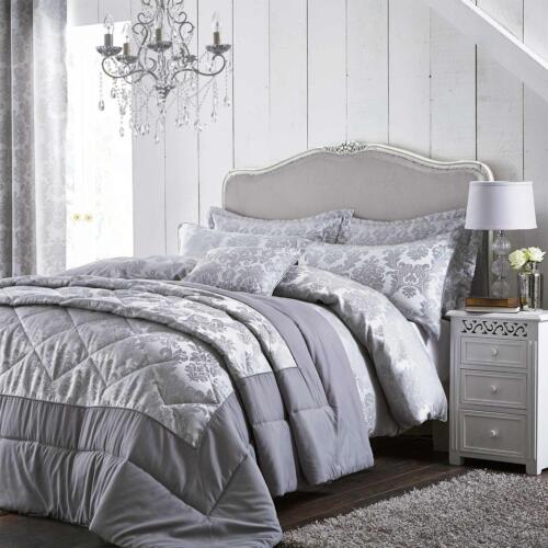 Catherine Lansfield Damask Jacquard Grey Duvet Covers Luxury Quilt Bedding Sets
