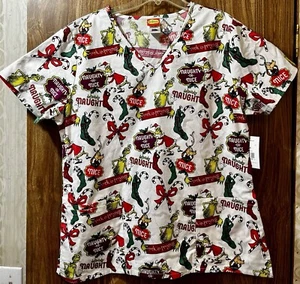 The Grinch Christmas Holiday Scrub Top Size Small Men Women Unisex - Picture 1 of 5