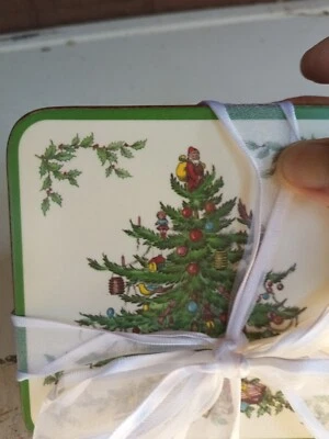 Spode Coasters Made In England CHRISTMAS TREE Set of 6 Cork Back NEW  - Image 1 of 4