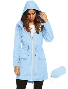 Womens Lightweight Waterproof Rain Jacket Active Outdoor Hooded Raincoat with... - Picture 1 of 6