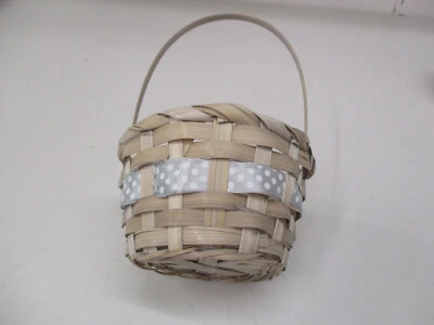 Kleiner Osterkorb Rund Schleife Henkel Bastkorb naturfarben - Bild 1 von 4