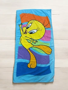 Vintage 90s Tweety Bird Beach Towel Looney Tunes 27x54 Colorful Retro - Picture 1 of 6