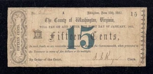 Abingdon, Virginia, 1862, 15 Cent veralteter Schein, "The County of Washington"! - Bild 1 von 4