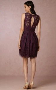 BHLDN Kinsley Dress Fit-N-Flare Lace Scalloped Hem Size 2 Wine Color - Picture 1 of 8